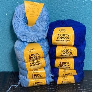 10 NWT (47g min each) Mengchu 100% Organic Cotton Yarn - Sky and Deep Sea Blues